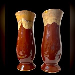 Set of 2 MCM Drip Art Glaze Ceramic Vases. (K)